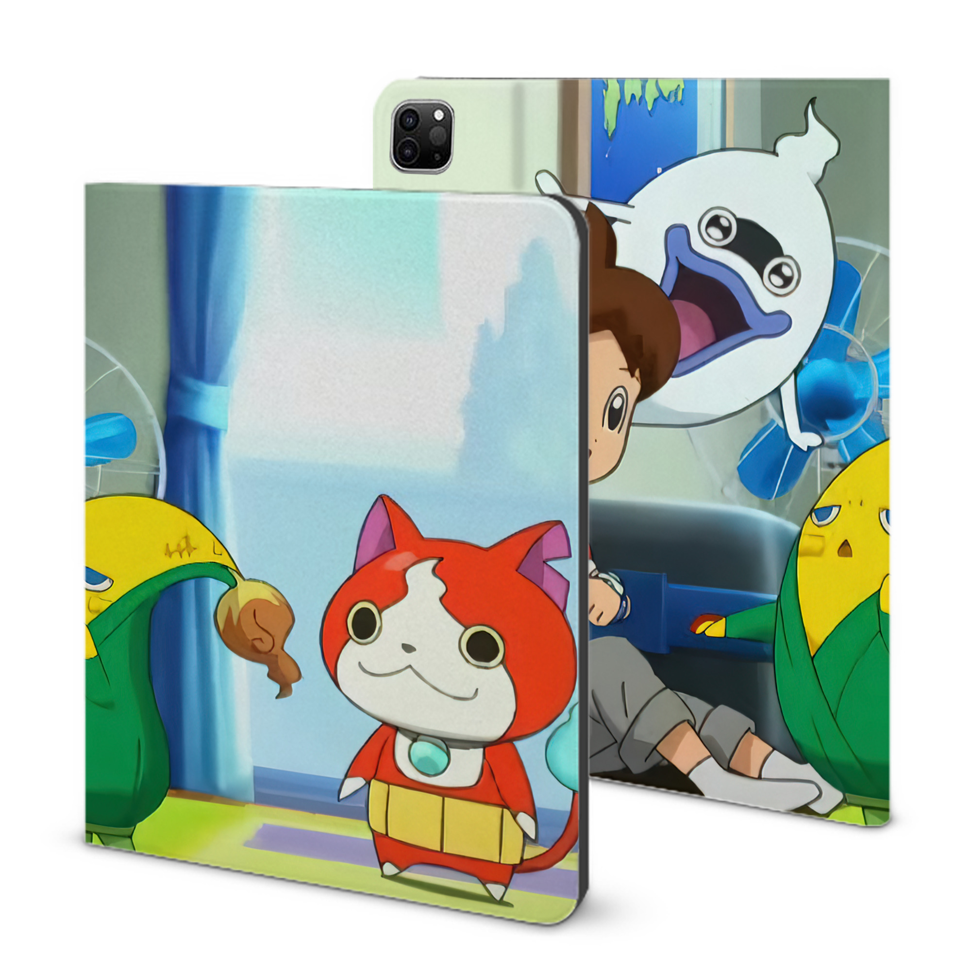 （画像用） 妖怪ウォッチ Yo-kai Watch IPad ケース ブック型 PUレザー TPU 耐衝撃 軽量 薄型 ペン収納なし 全面保護 IPad 各モデル対応